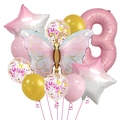 Set mit Schmetterling-Folienballon, Zahl 3 und Sternen für den 3. Geburtstag in Rosa Gold - Nummer 3 Schmetterling Set