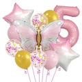 Pink butterfly and number 5 foil balloon set for 5th birthday party decoration and photos - Butterfly Daisy Number 5 Style / 11-Piece