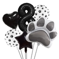 Set de 6 ballons empreintes de chien noir et blanc avec numéro 8 pour fête d'animaux - Chiffre 8