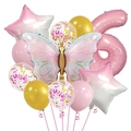 Pink butterfly and number 6 foil balloon set for 6th birthday party decoration - Butterfly Daisy Number 6 Style / 11-Piece