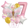 Detail of pink butterfly balloon set with number 7 and star foil balloons for party - Butterfly Daisy Number 7 Style / 11-Piece