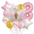 Detail of pink butterfly and number 8 foil balloons for girl 8th birthday party decor - Butterfly Daisy Number 8 Style / 11-Piece