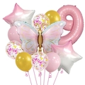 Detail of pink butterfly and number 9 foil balloon set for girl birthday party decor - Butterfly Daisy Number 9 Style / 11-Piece