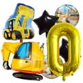 Baustellen Geburtstag Deko Set mit Bagger Bulldozer und Gold Zahl Folienballons - Nummer 0 Thema