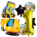 Baustellen Geburtstag Deko Set mit Bagger Folienballons und goldener Zahl 1 - Nummer 1 Thema