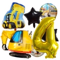Detailliertes Set aus Baustellen-Folienballons für die Deko zum 4. Kindergeburtstag - Nummer 4 Thema