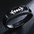 Bracciale multistrato in pelle da uomo con chiusura magnetica e dettagli in metallo argento - Nero