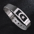 Adjustable silver mesh stainless steel bracelet featuring hollow star and moon motif plate - Silver Star and Moon Hollow Style