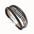 Bracciale multistrato in pelle da uomo con motivo a croce e chiusura magnetica - Nero