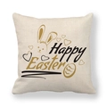 Dettaglio federa pasquale in lino con motivi di coniglietto e uova d'oro su bianco - Silhouette di Coniglio Happy Easter (1)