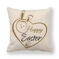 Dettaglio della federa pasquale in lino con motivi a coniglio e uova su sfondo bianco - Coniglio Dorato Happy Easter (2)