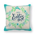 Detailed view of Easter linen pillowcase with blue Happy Easter text and rabbit patterns - Blue Text with Bunny Silhouette (11)