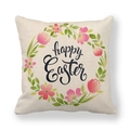 Detailed view of linen pillowcase featuring happy Easter floral wreath pattern - Colorful Flower Ring Print (12)