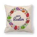 Linen Easter cushion cover with colorful floral egg wreath and Happy Easter text - Hand-painted Eggs and Wishes (14)