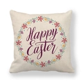 Close-up of Easter linen pillowcase with floral wreath and Happy Easter lettering - Purple Art Font and Flower Wreath (17)