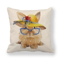Detail shot of linen pillowcase texture featuring colorful watercolor Easter bunny print - Rabbit with Straw Hat and Glasses Style (27)