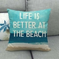 Leinen-Kissenbezug mit Strandlandschaft und Life Is Better At The Beach Aufdruck - 45x45 cm / Stil 2-Life Is Better At The Beach