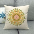 Close-up of linen pillowcase featuring a colorful yellow and orange mandala pattern - Emerald Warm Orange Mandala(9)