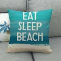 Detail des Leinen-Kissenbezugs mit Eat Sleep Beach Text und Küstenlandschaft - 45x45 cm / Stil 4-Eat Sleep Beach