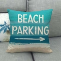 Detailed texture of linen throw pillow case featuring vintage beach parking design - 18x18 Inch / Style 6-Beach Parking