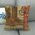 Detail of vintage cowboy boots and horseshoe print on a rustic linen pillow cover - Bohemian Cowboy Boots Style (9)