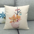 Linen decorative pillowcase featuring succulent watercolor art on a grey sofa - Welcome Sign and Bird Succulent Pattern (2)