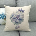 Detail of square cotton linen pillowcase with watercolor succulent plant print on sofa - Lavender Succulent Pattern (3)