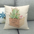 Detalle de funda de cojín de lino con estampado de suculentas y un conejo blanco - Patrón de Suculenta en Caja de Madera Vintage (6)
