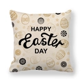 Linen Easter pillowcase featuring Happy Easter text and decorative egg patterns on beige fabric - Black Gold Text and Eggs (5)