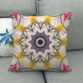 Detail of artistic kaleidoscope floral pattern on a textured linen pillow case - Kaleidoscope Floral Art Pattern (7)