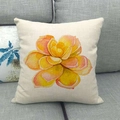 Detailed texture of linen cushion cover with watercolor succulent and floral pattern - Orange Yellow Succulent Style (21)