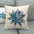 Linen pillowcase with watercolor succulent plant patterns on a gray home sofa - Blue Green Purple Succulent Style (23)