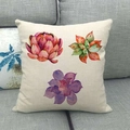 Linen pillowcase with watercolor succulent plants on a soft grey sofa in home setting - Three-Color Watercolor Succulent Style (24)