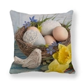 Detailed macro view of Easter linen pillowcase with bird nest and egg print - Narcissus and Nest (12)