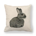 Easter rabbit illustration linen pillowcase with black and grey hand-drawn bunny design - Realistic Black Gray Rabbit Style (21)