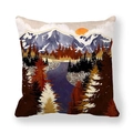 Square peach skin pillowcase with modern marble sun and mountain landscape art - Abstract Snow Mountain Sunset Style (1) / 45x45cm
