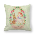 Housse de coussin de Pâques en lin avec fond vert menthe, lapins et oies festifs - Style Lapin et Oie (14)