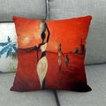 Detail der Textur des Leinen-Kissenbezugs mit afrikanischer Ölmalerei auf grauem Sofa - Afrikanische Frauenkunst Stil 10 (10) / 45x45cm