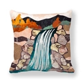 Peach skin square pillow cover with abstract marble landscape and orange tree print - Waterfall Mountain Style (1) / 18x18 Inch