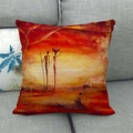 Afrikanischer Ölgemälde-Kissenbezug aus Leinen auf grauem Sofa in warmen Farbtönen - Afrikanische Frauenkunst Stil 12 (12) / 45x45cm