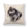 Linen Easter pillow cover featuring a watercolor bunny rabbit print on white background - Watercolor Lop Eared Rabbit Style (22)