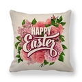 Detailansicht des Oster-Leinenkissenbezugs mit Rosen und Happy Easter Aufschrift - Rosa Rosen Hortensien Happy Easter Stil (23)
