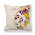 Detailstruktur des Leinen-Osterkissenbezugs mit floralem Ei und Happy Easter Text - Blumiges Osterei Happy Easter Stil (24)