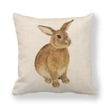 Easter bunny pattern linen throw pillow cover with artistic watercolor rabbit print - Colored Pencil Brown Rabbit Style (23)