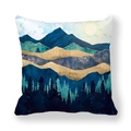 Navy and gold landscape pillow case featuring marble mountains and forest patterns - Navy Gold Mountain Style (2) / 18x18 Inch
