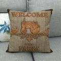 Vintage Bauernhof Leinen Kissenbezug mit Traktor Pute und Welcome to the Farm Aufdruck - 45x45 cm / Bauernhof Traktor und Truthahn (1)
