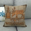 Detail von Leinen-Kissenbezug mit rustikaler Hirsch-Silhouette und Welcome-Schriftzug - 45x45 cm / Eisenkunst-Stil Hirsch Welcome (3)