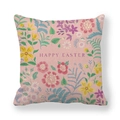 Housse de coussin de Pâques en lin avec motifs floraux et texte Happy Easter - Fleurs de Pâques Rose Clair (10)