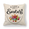 Oster-Kissenbezug aus Leinen mit bunten Eiern, Blumen und Happy Easter-Aufdruck - Osterei Blumen Illustration Stil (7)