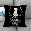 Detail of linen cushion cover with black cat silhouette and I Love my CAT text design - I Love My Cat(7)